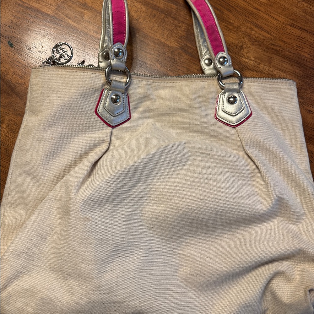 Coach Poppy Canvas Tote with Pink and Silver Accents - Picture 4 of 6